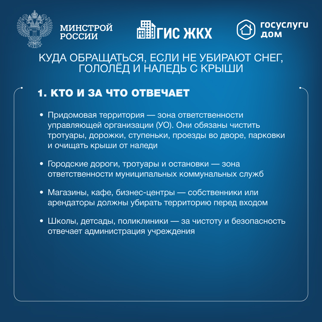 Куда обращаться, если не убирают снег, гололед и наледь с крыши